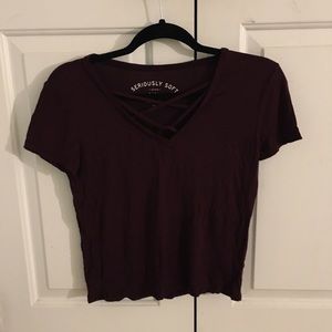 red seriously soft cropped crisscross front top